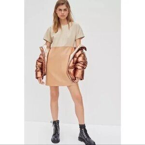 Anthropologie Avec Les Filles Taupe/Camel Faux Leather Mini Dress Size PXS